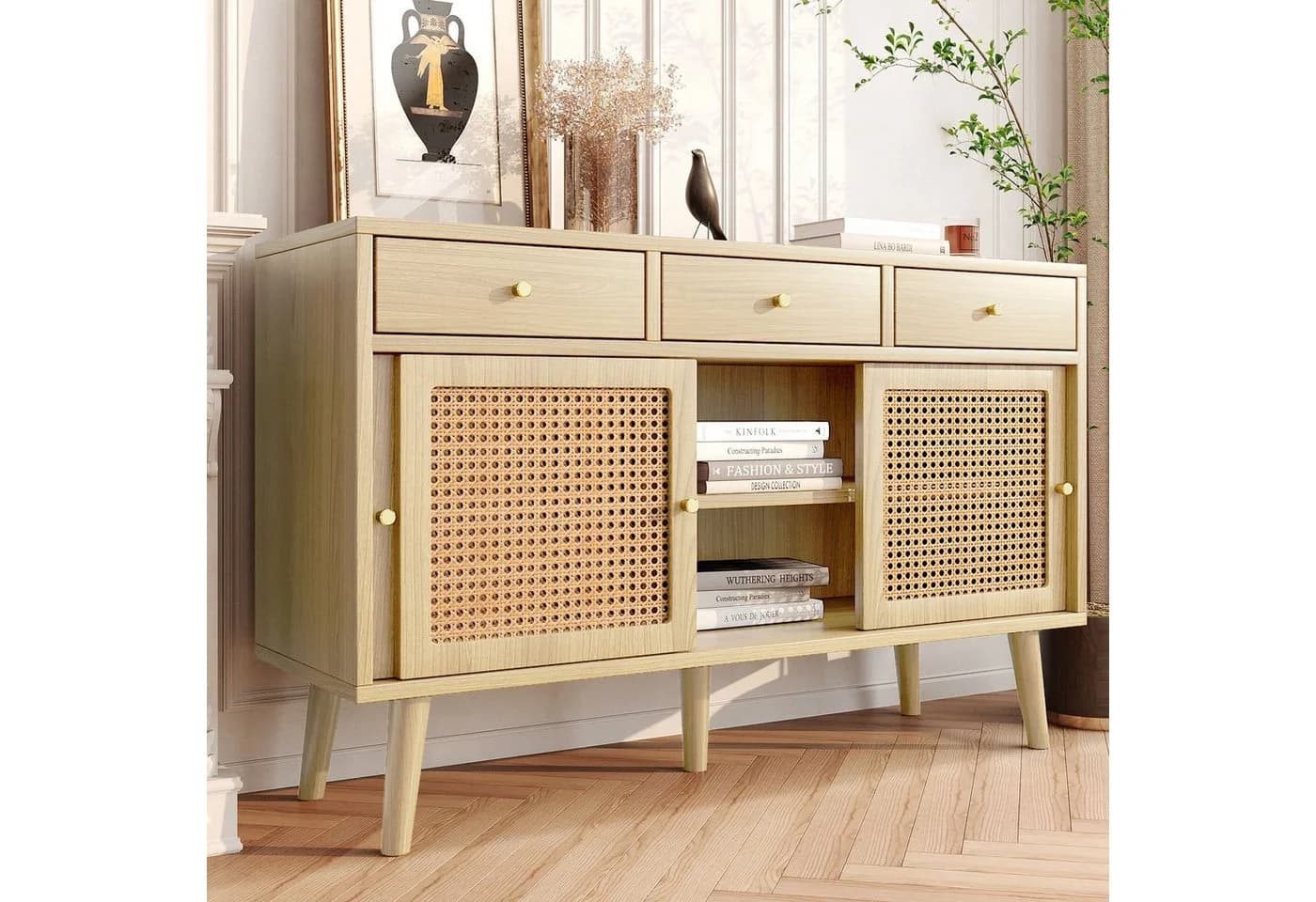 Celya Sideboard Kommode mit 3 Schubladen und 3 Schiebetüren, Rattangeflecht - Bild 2