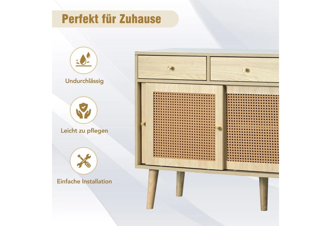 Celya Sideboard Kommode mit 3 Schubladen und 3 Schiebetüren, Rattangeflecht - Bild 5
