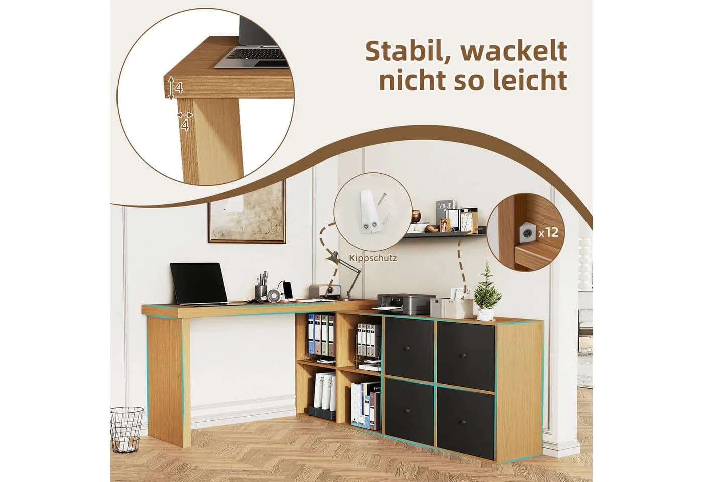 Celya Eckschreibtisch Schwarz 360° schwenkbar mit Stauraum - Bild 3