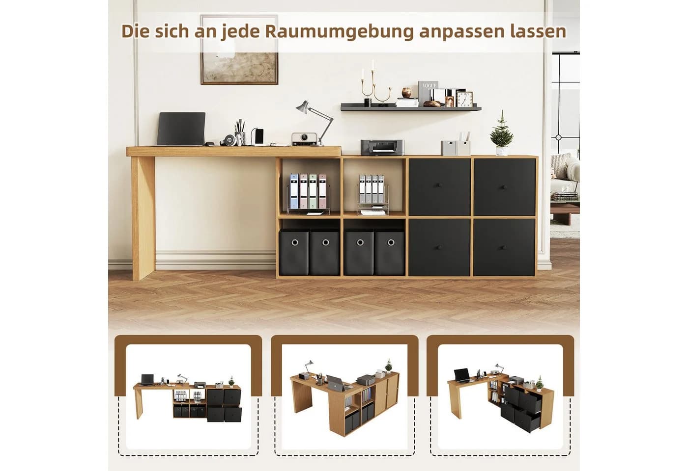 Celya Eckschreibtisch Schwarz 360° schwenkbar mit Stauraum - Bild 4