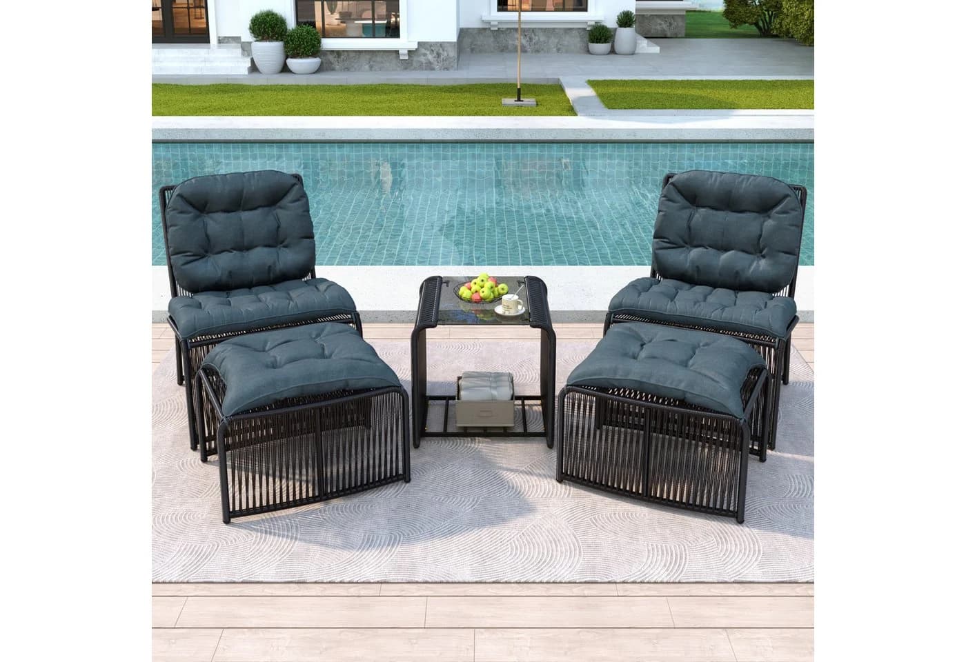 Celya Gartenlounge-Set 5-tlg. Schwarz/Grau PE-Rattan mit Glasplatte - Bild 2