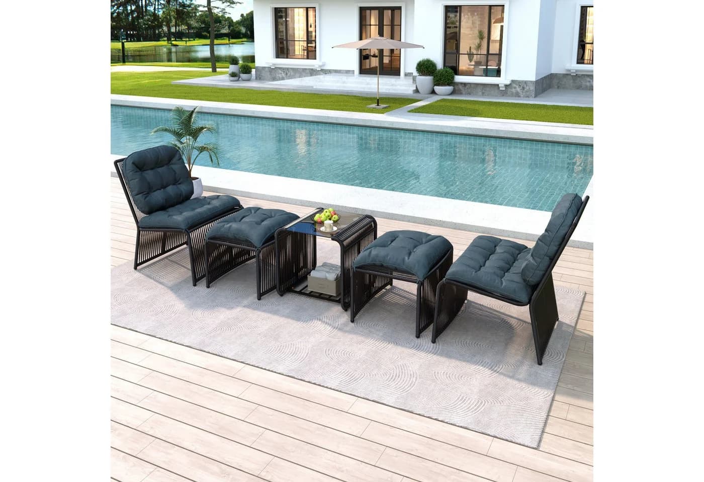 Celya Gartenlounge-Set 5-tlg. Schwarz/Grau PE-Rattan mit Glasplatte - Bild 5