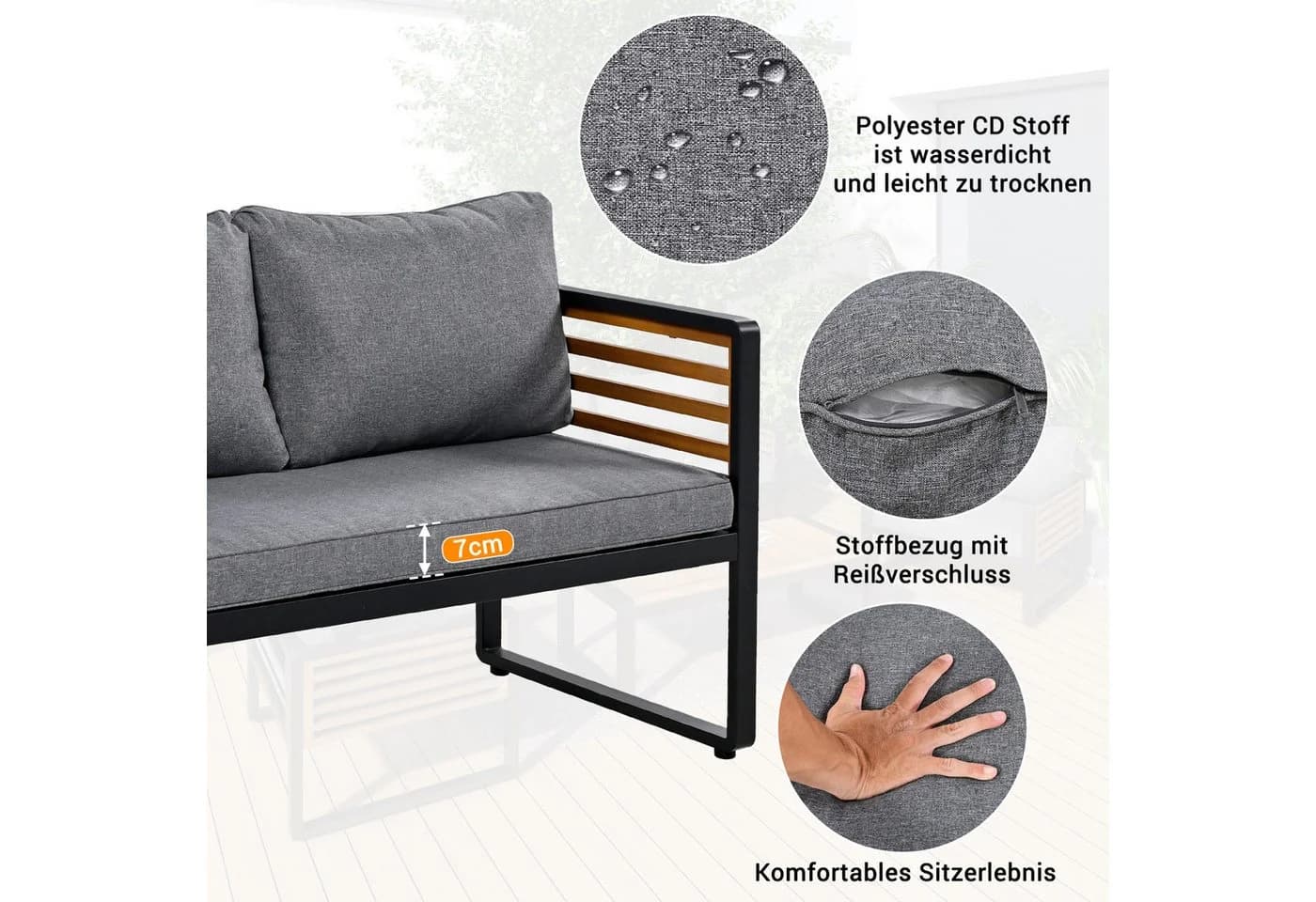 Celya Gartenlounge-Set Grau mit Akazienholz Armlehnen - Bild 4