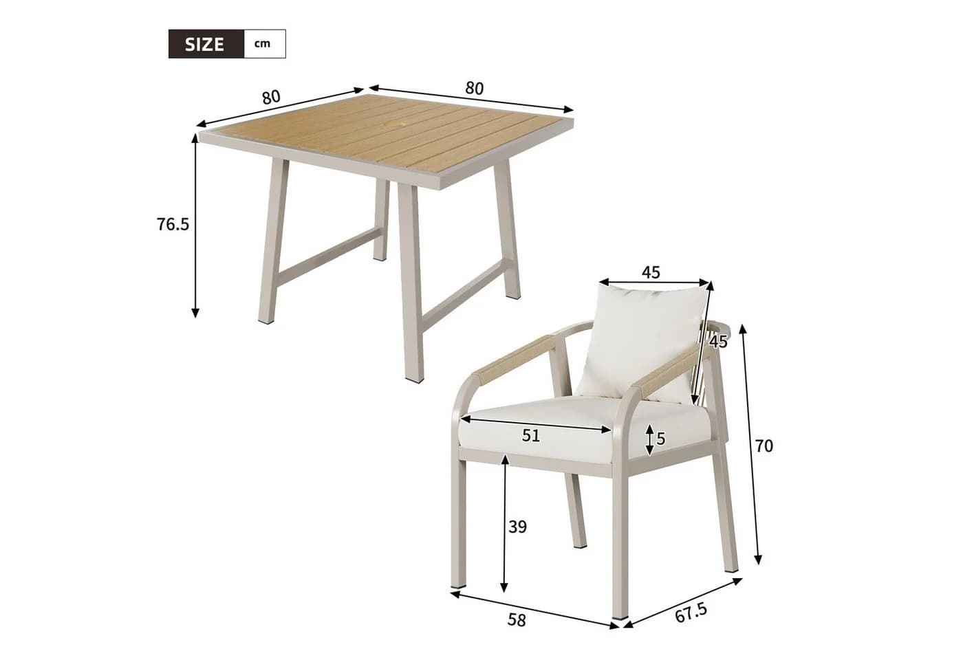Celya Gartenlounge-Set 5-tlg. Khaki/Beige WPC Tischplatte