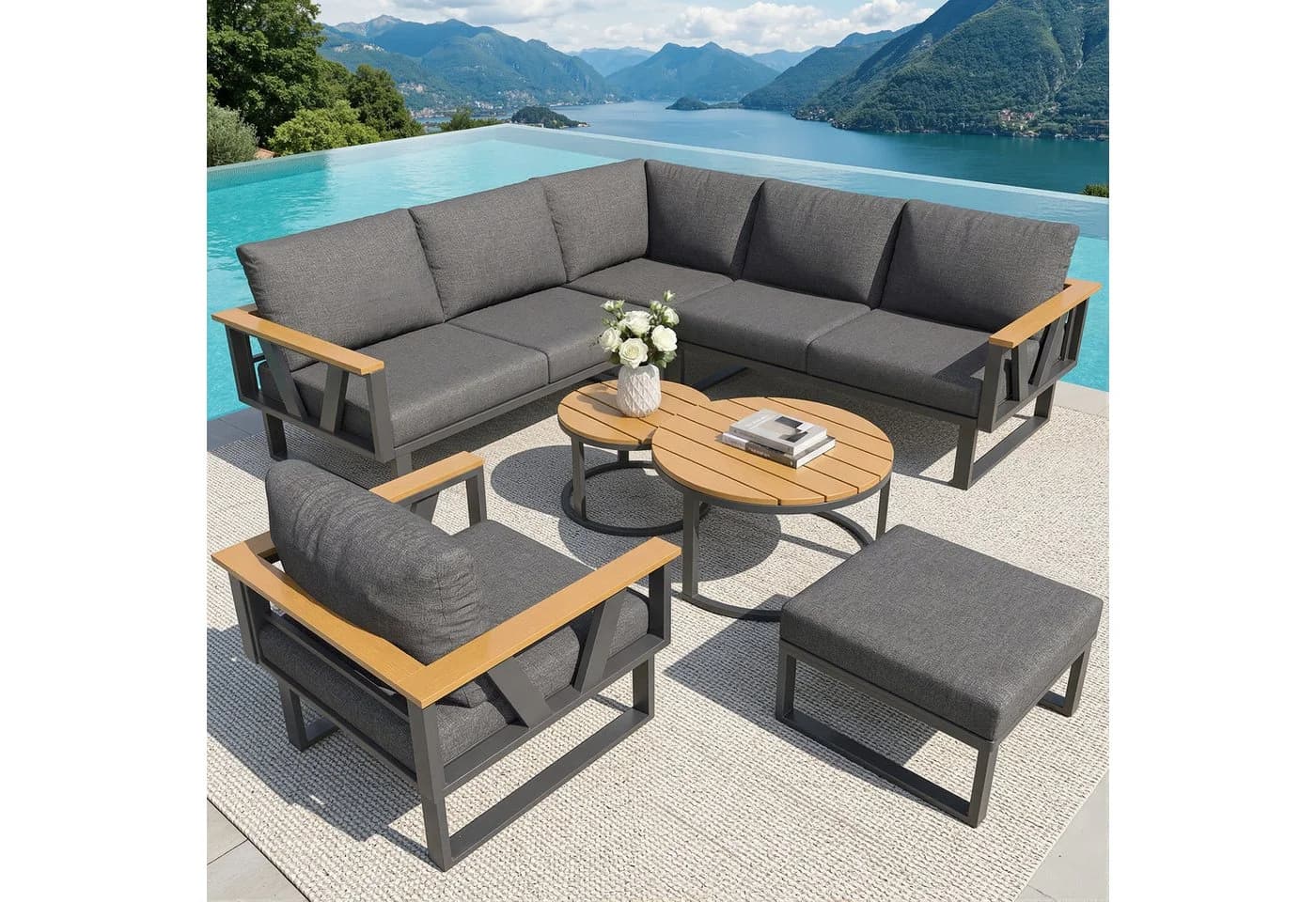 Celya Gartenlounge-Set Grau Modular Outdoor-Sitzgruppe mit Kissen - Bild 2