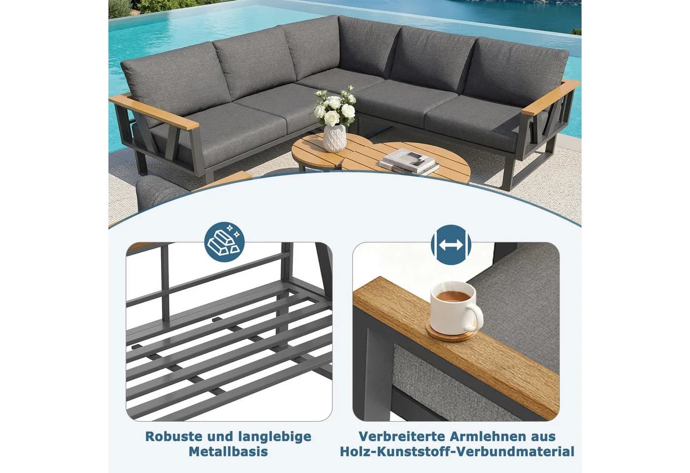 Celya Gartenlounge-Set Grau Modular Outdoor-Sitzgruppe mit Kissen - Bild 4