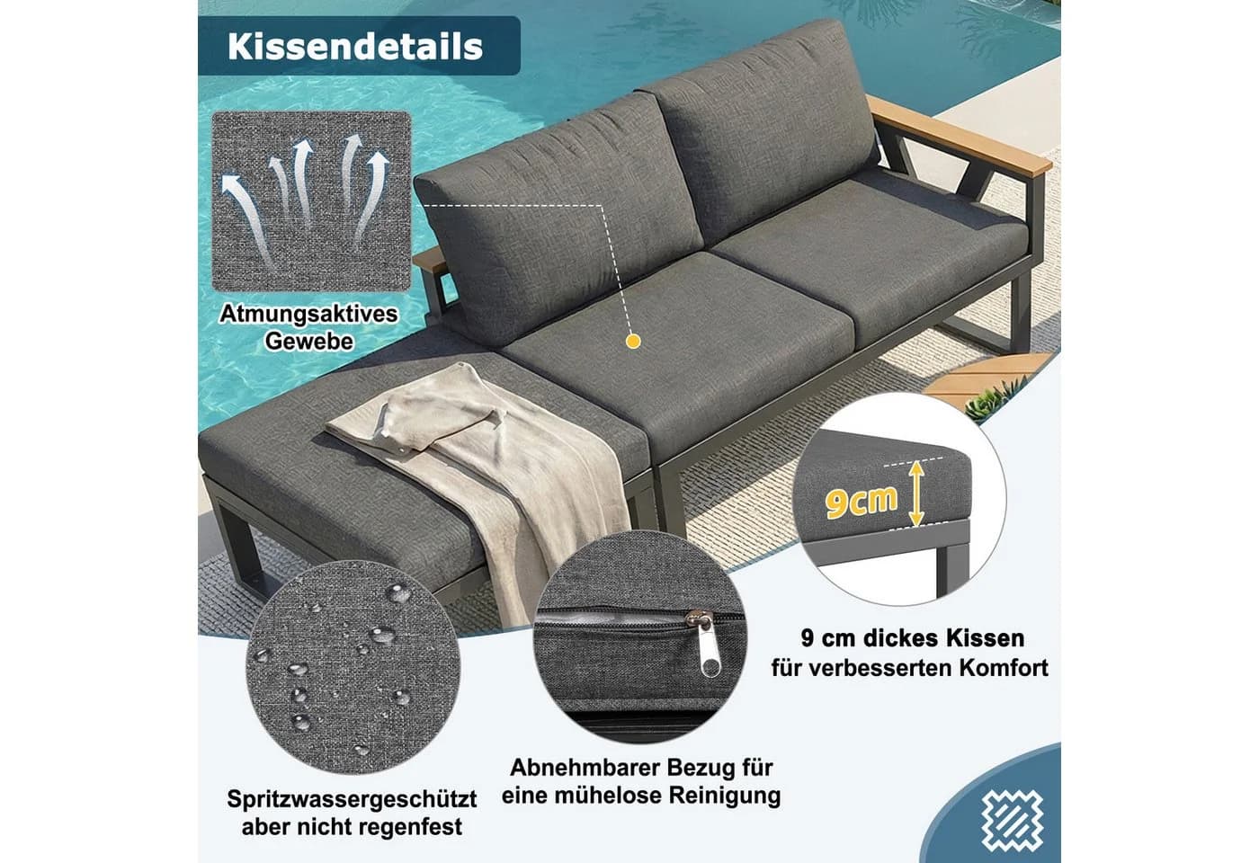 Celya Gartenlounge-Set Grau Modular Outdoor-Sitzgruppe mit Kissen - Bild 5