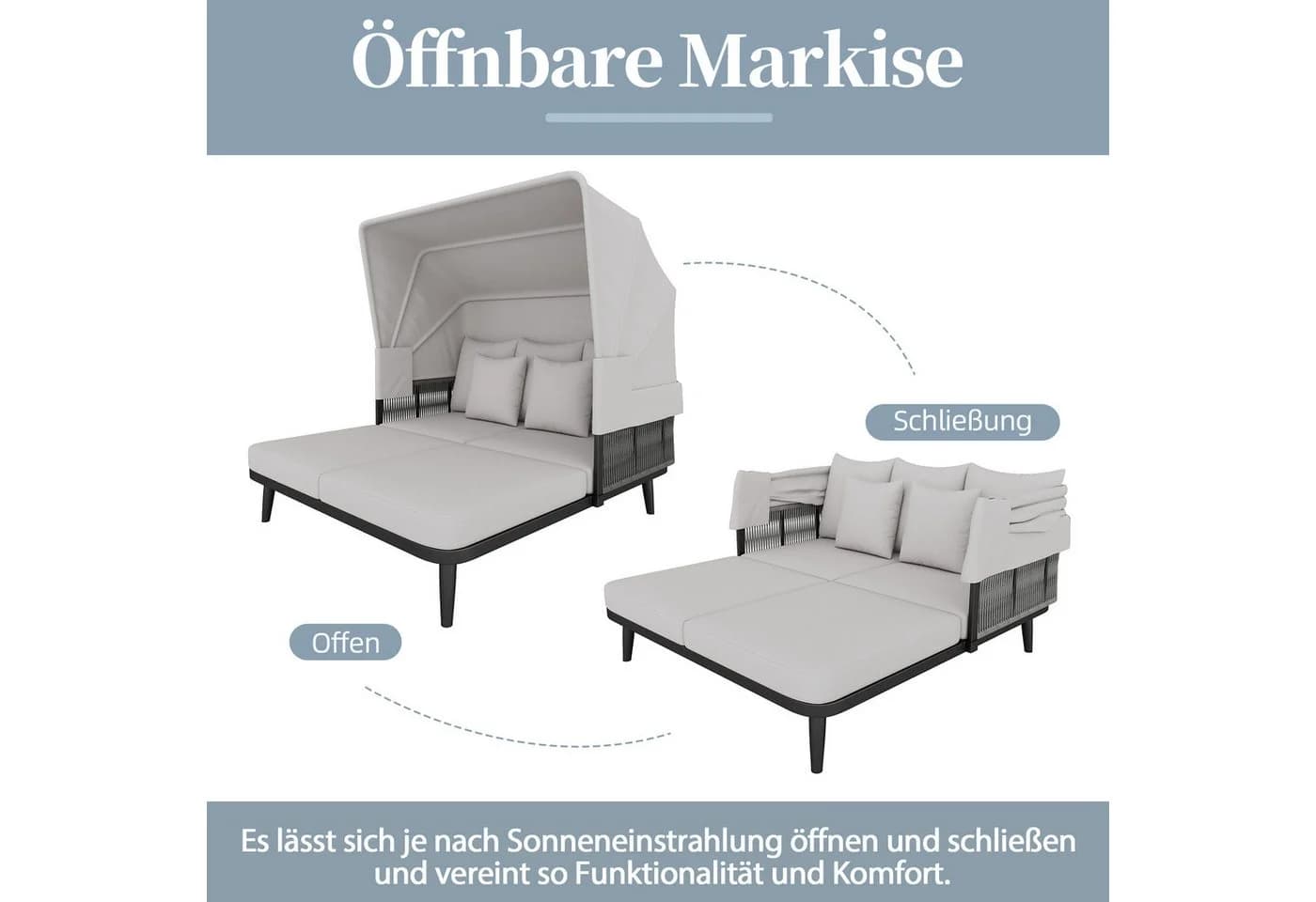 Celya Gartenlounge-Set 2-Sitzer Grau mit Markise - Bild 3