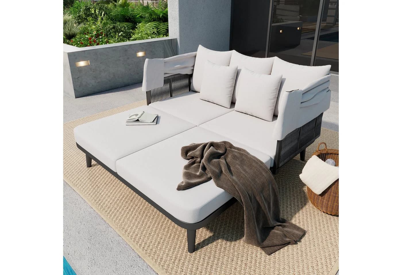 Celya Gartenlounge-Set 2-Sitzer Grau mit Markise - Bild 5