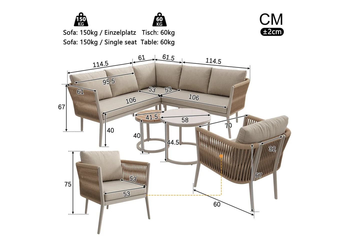 Celya Gartenlounge-Set 6-teilig Outdoor Sofa Set Beige PE-Rattan