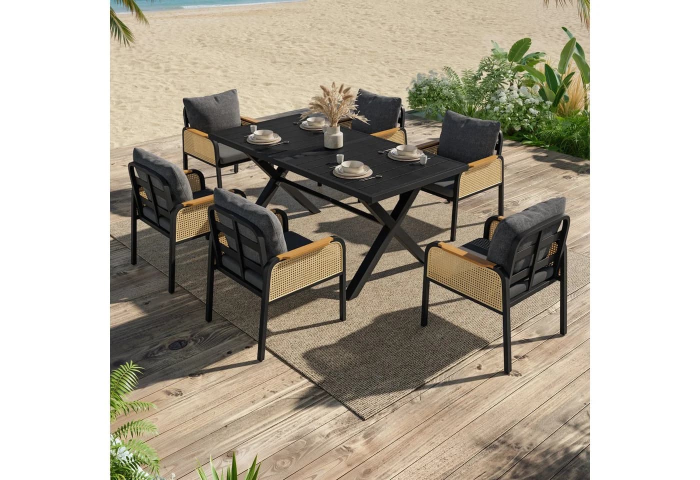 Celya Garten-Essgruppe Modernes Outdoor-Set mit 6 Stühlen und Kissen - Bild 2