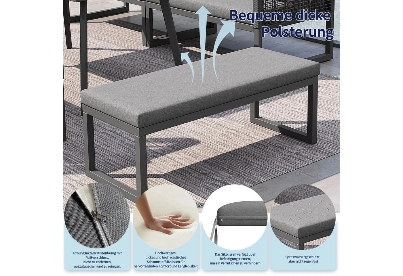 Celya Gartenlounge-Set 6-8 Pers. PE-Rattan Grau mit Kissen - Bild 5