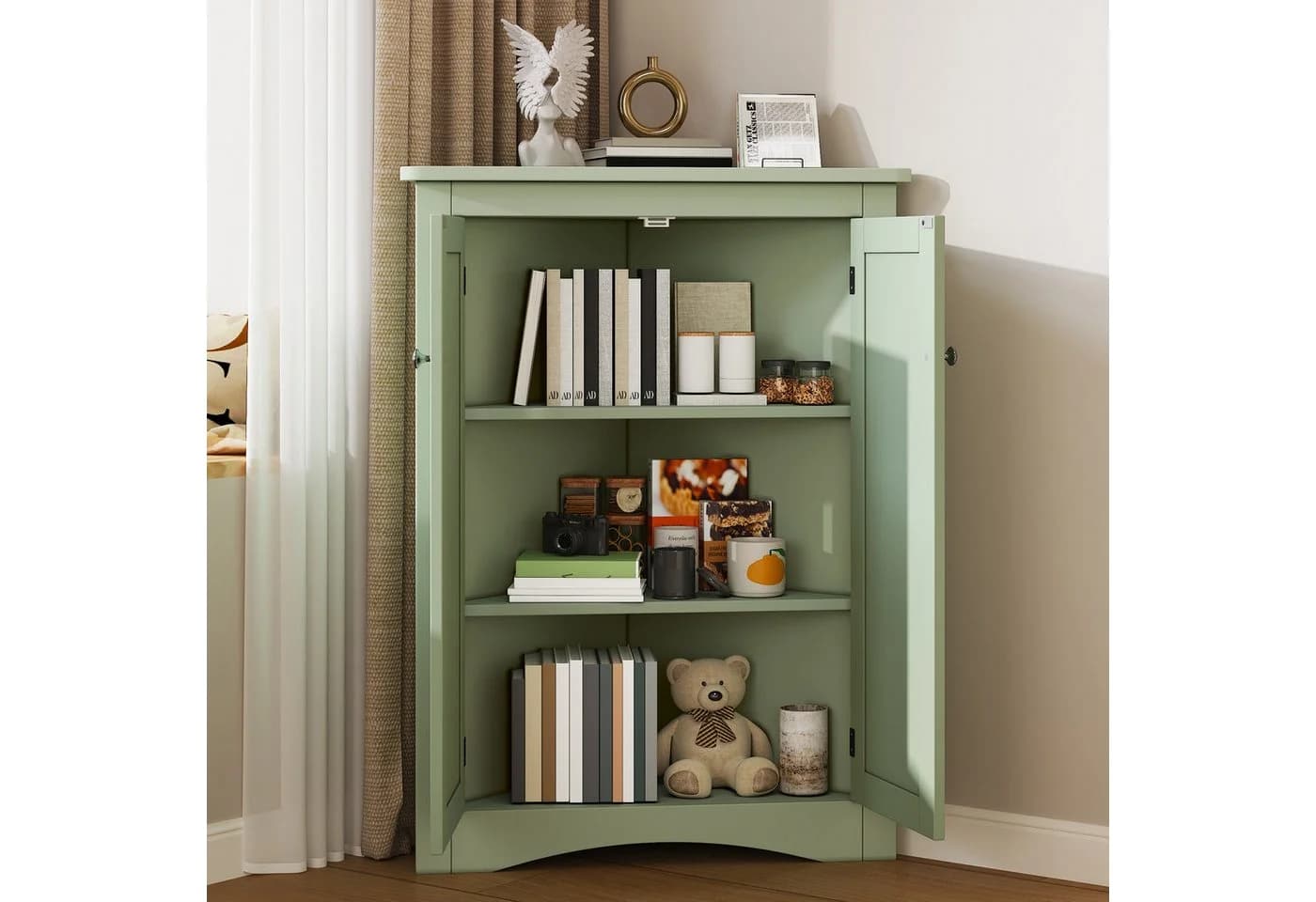 Celya Eck-Schrank 2-türig Weiß/Grün/Grau MDF lackiert - Bild 2