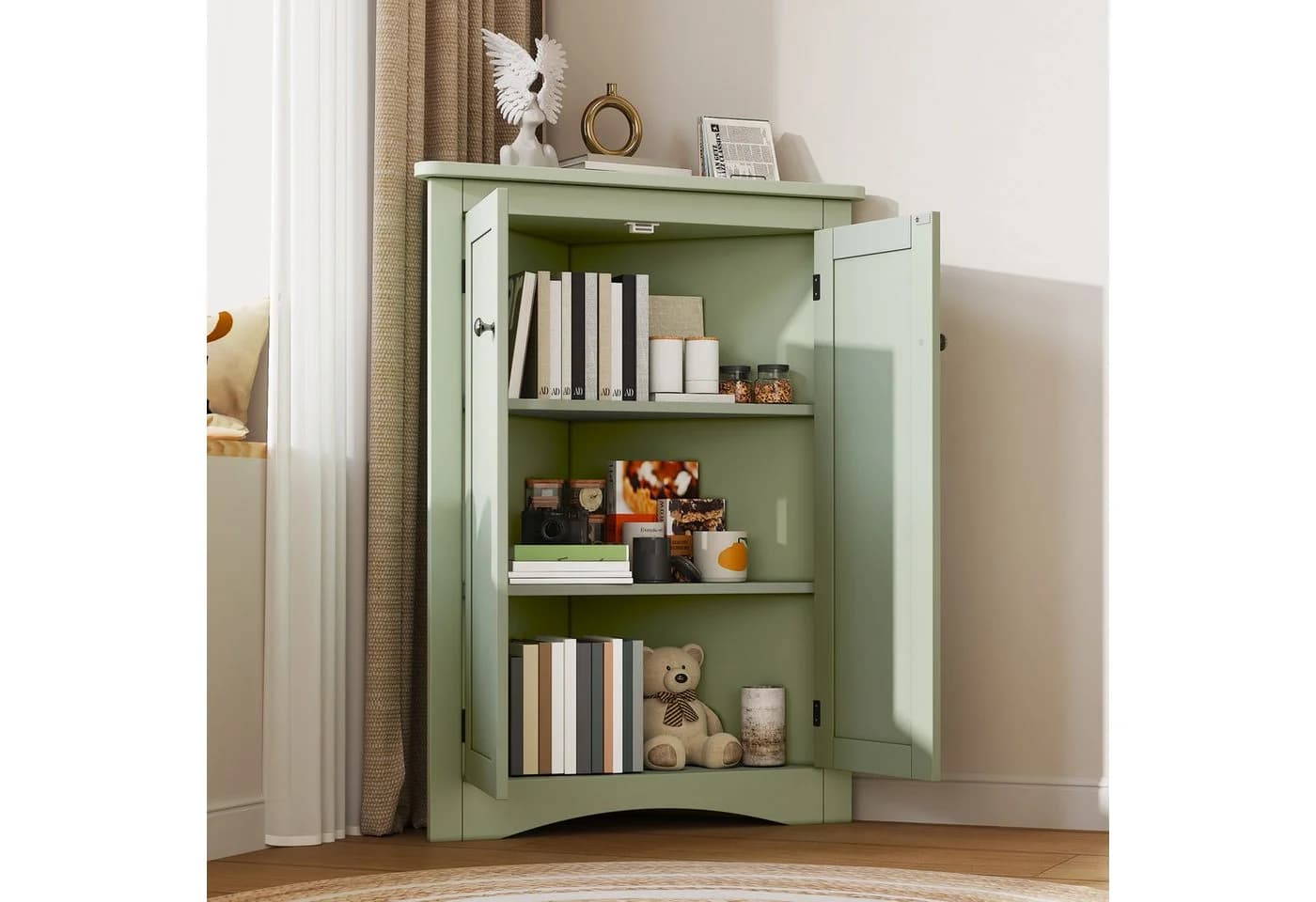 Celya Eck-Schrank 2-türig Weiß/Grün/Grau MDF lackiert - Bild 3