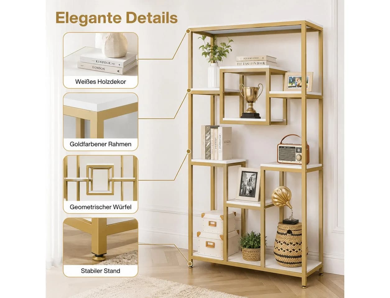 Celya Bücherregal 180 cm Gold Weiß Modernes Regal - Bild 4