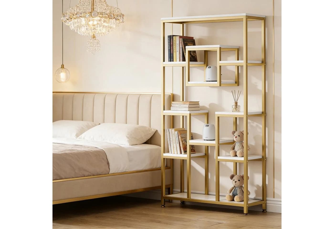 Celya Bücherregal 180 cm Gold Weiß Modernes Regal - Bild 5