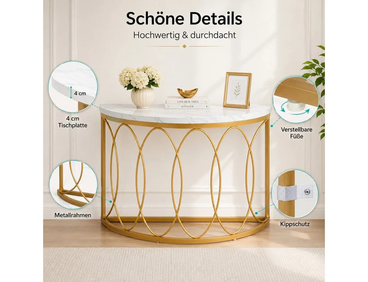 Celya Konsolentisch Weiß/Gold Halbmond Design - Bild 4