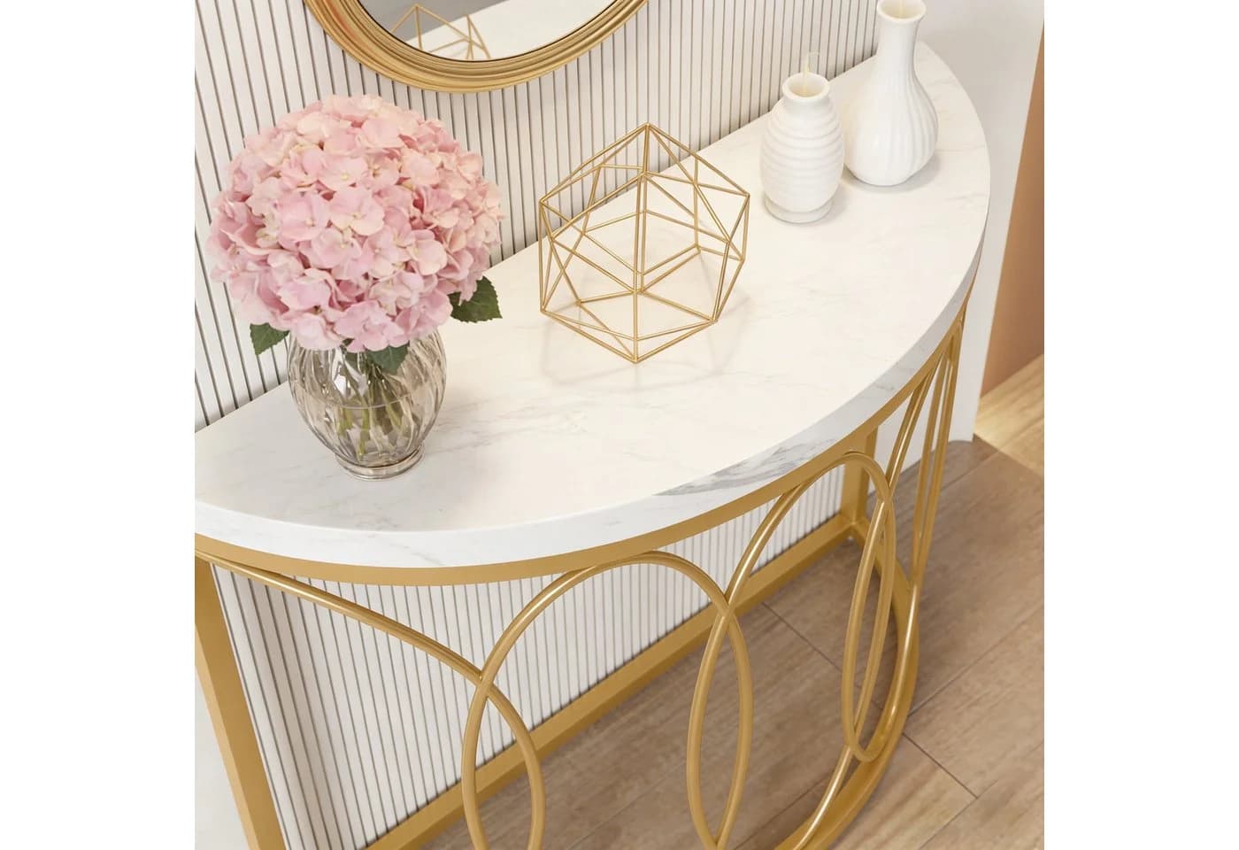 Celya Konsolentisch Weiß/Gold Halbmond Design - Bild 5