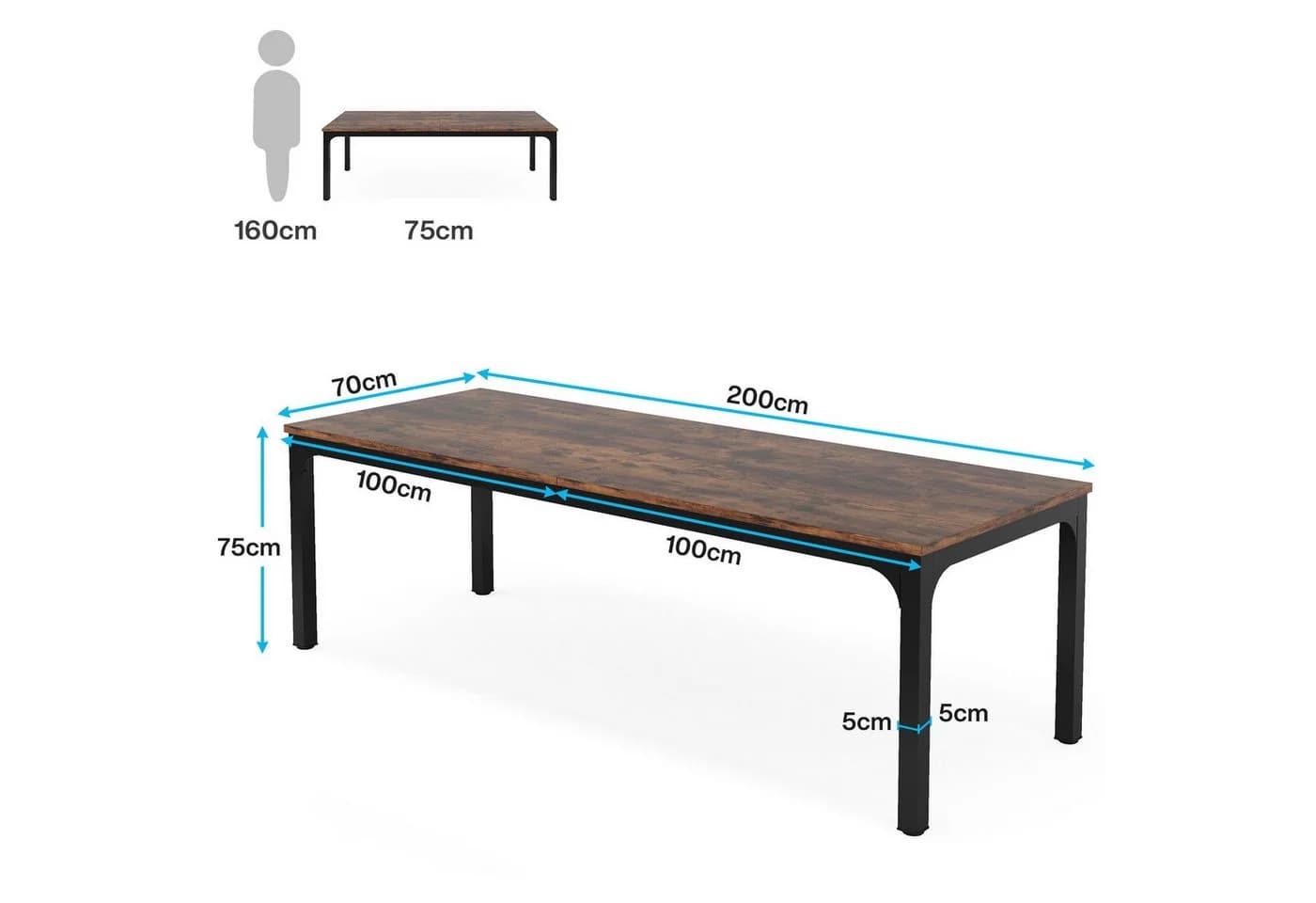 Celya Computertisch 200x70x75cm Doppelter PC-Bürotisch