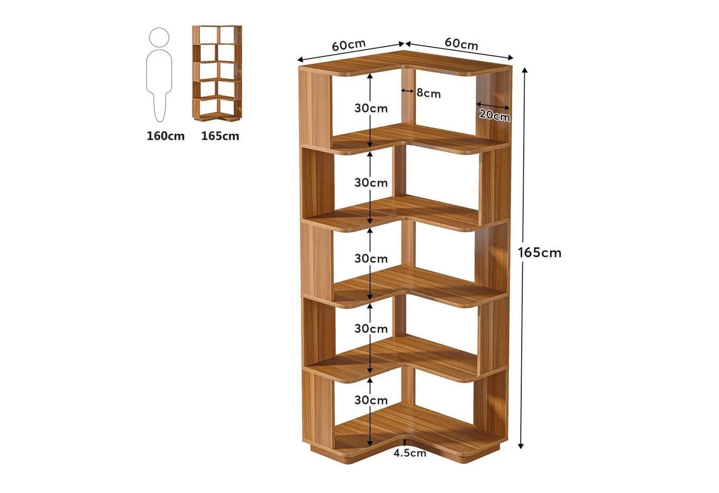 Celya Bücherregal Standregal 6 Etagen 165 cm Eckregal