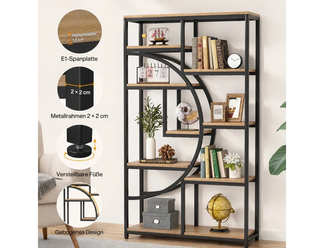 Celya Bücherregal Raumteiler Industrial Design Rustikal Braun Schwarz - Bild 4