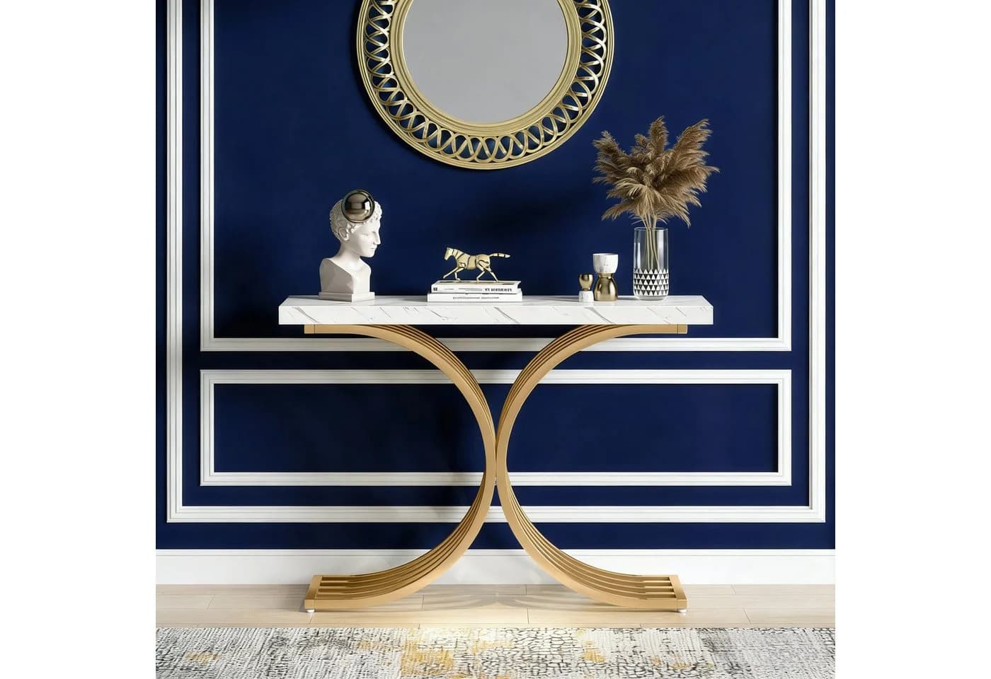 Celya Konsolentisch Weiß/Gold Marmor Metallgestell Glamour Design - Bild 5
