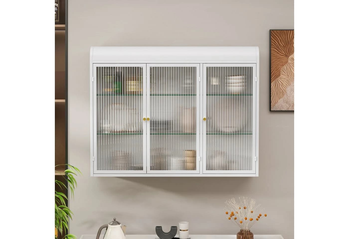 Celya Wandhängeschrank 3-türig, gewölbte Glastüren, Weiß - Bild 2