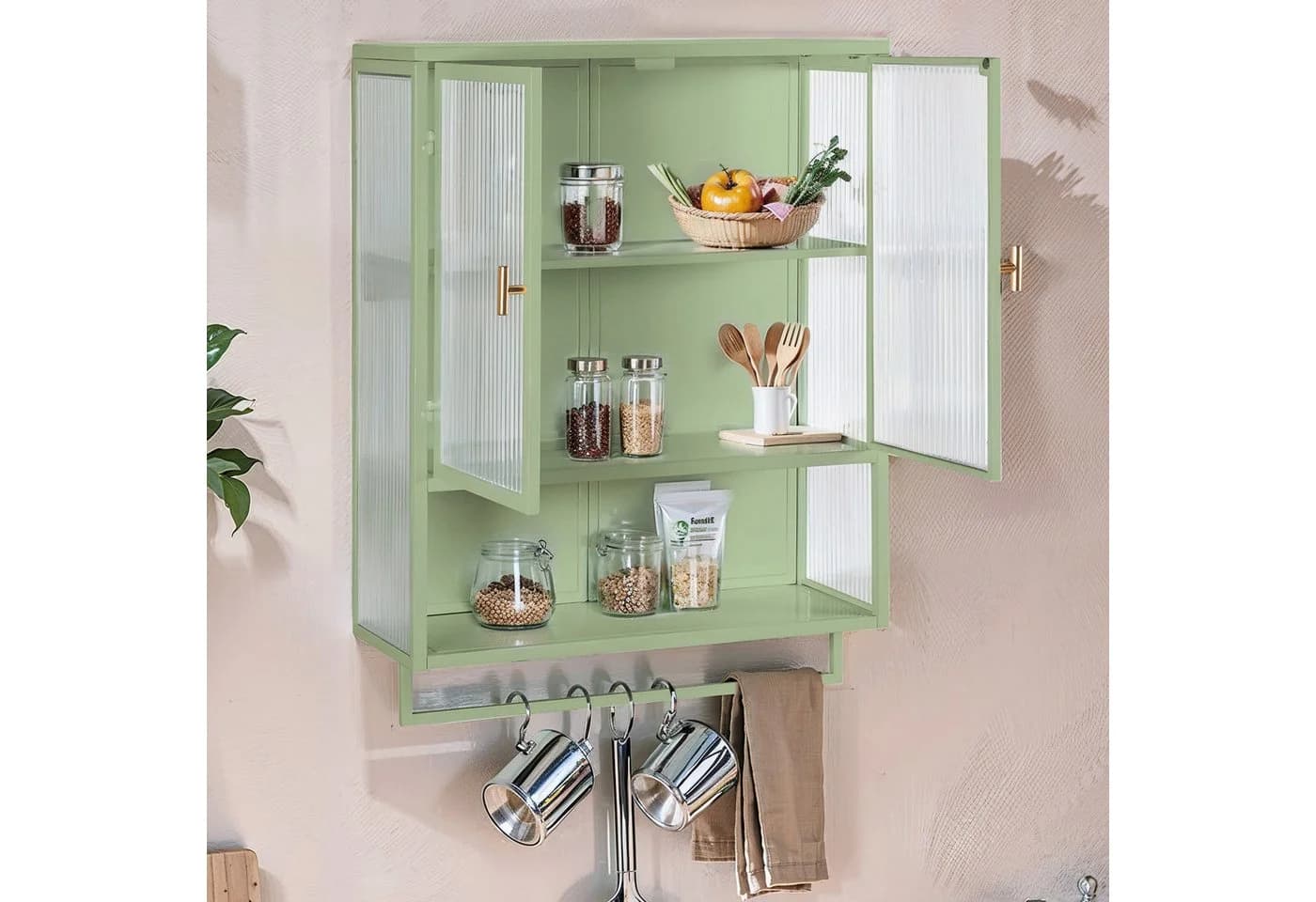 Celya Wandhängeschrank 60 cm Grün mit Glastüren Modern - Bild 2