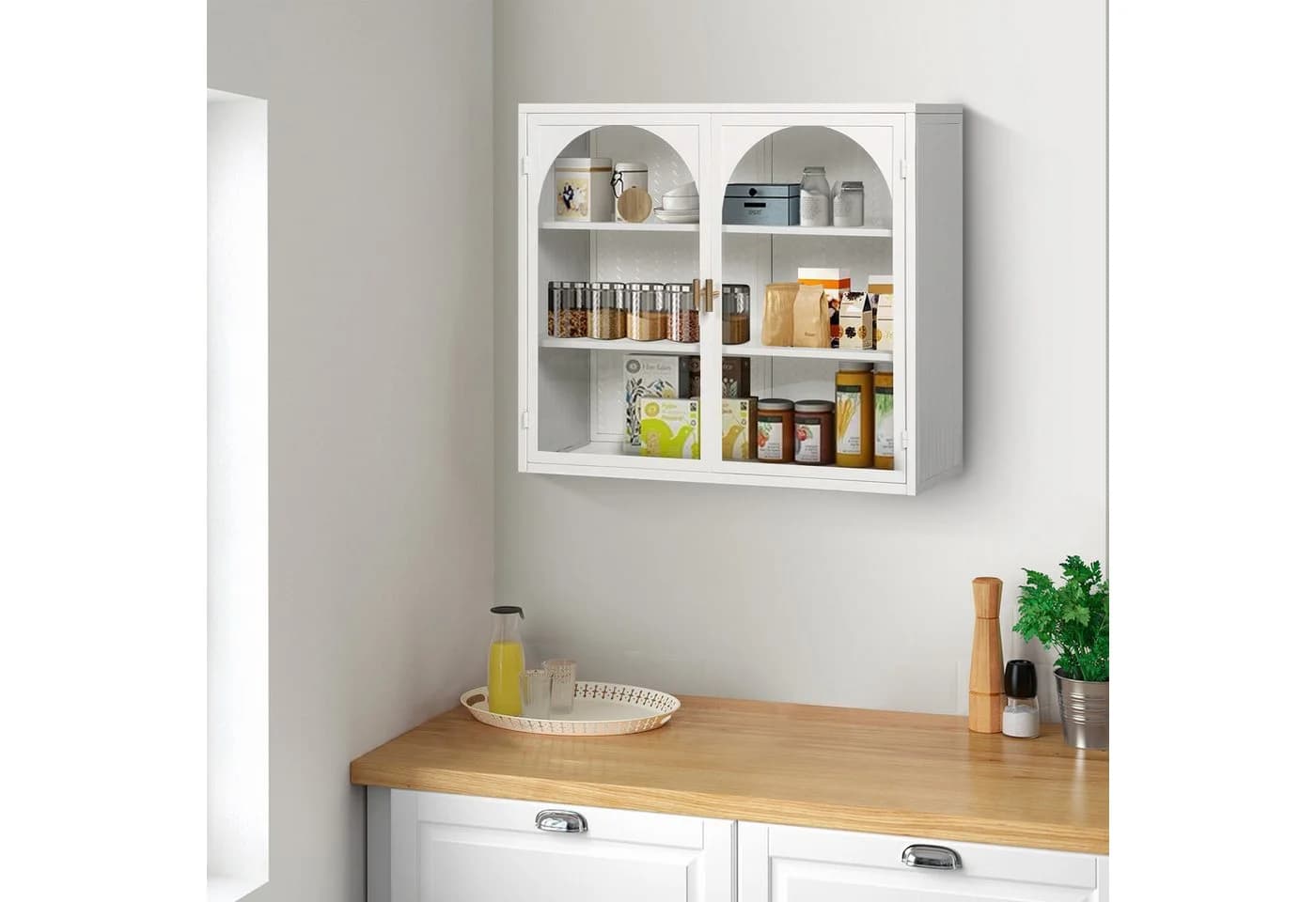 Celya Wandhängeschrank 70 cm Weiß Glas-Türen Modern - Bild 2