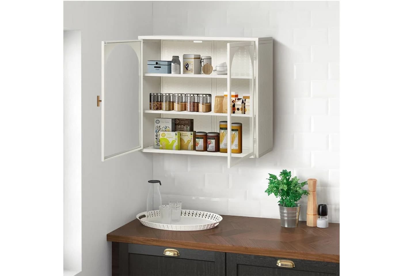 Celya Wandhängeschrank 70 cm Weiß Glas-Türen Modern - Bild 3