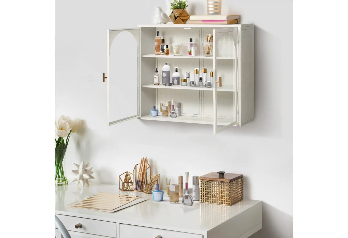 Celya Wandhängeschrank 70 cm Weiß Glas-Türen Modern - Bild 4