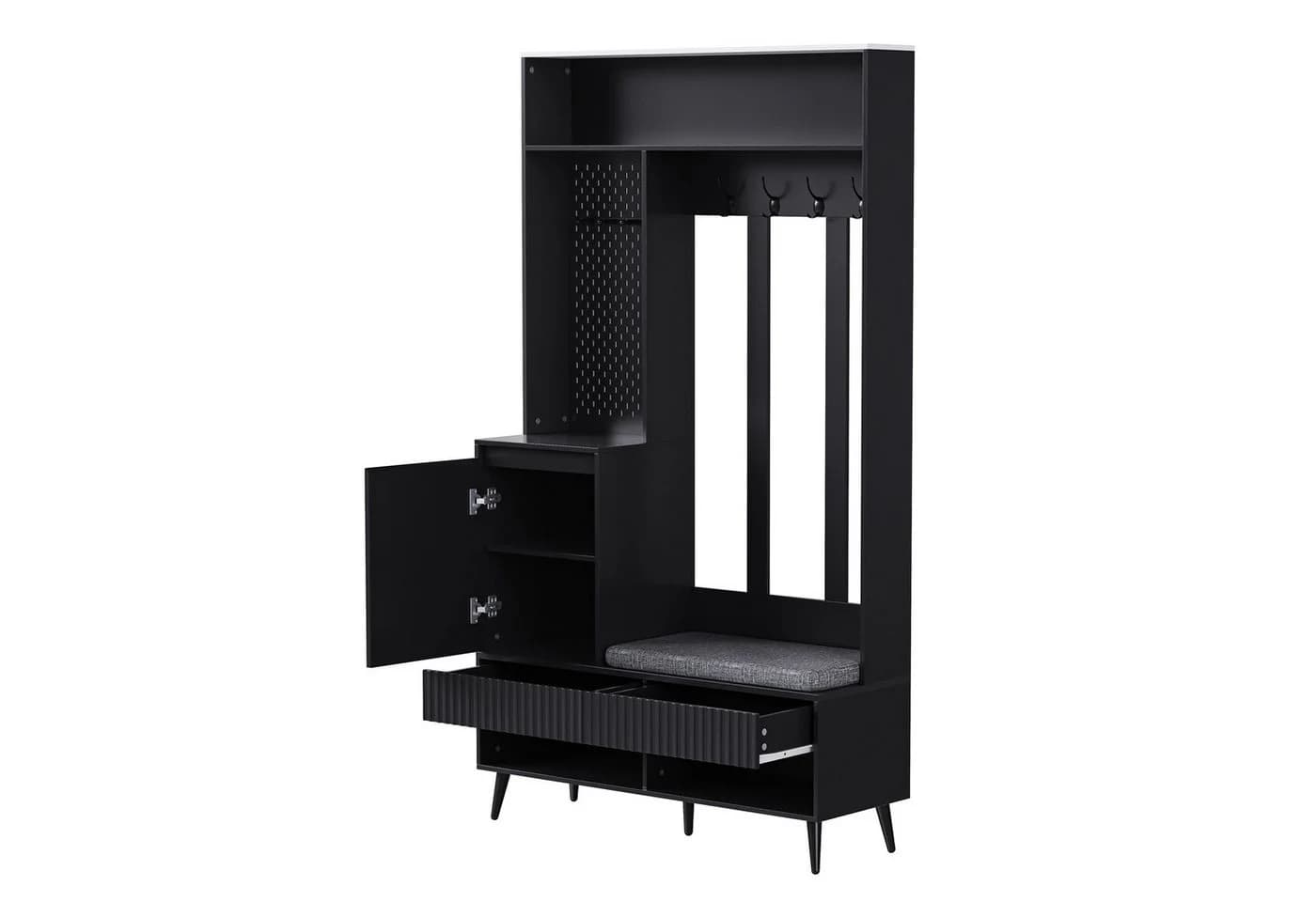 Celya Garderoben-Set mit Schuhbank, 4 Haken, Schubladen & Tür Schwarz - Bild 4