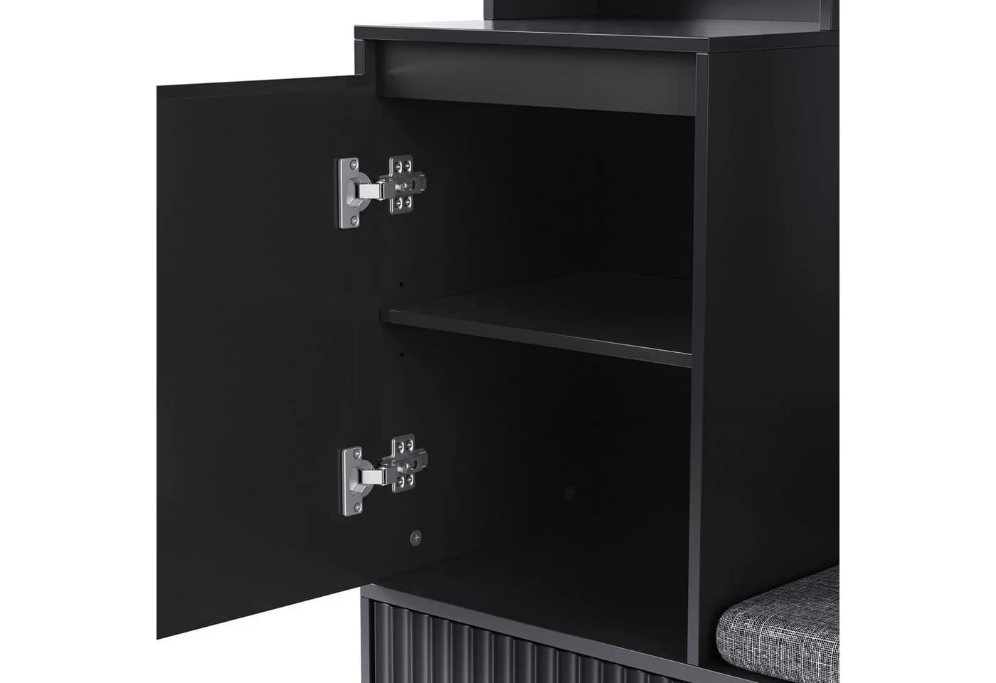 Celya Garderoben-Set mit Schuhbank, 4 Haken, Schubladen & Tür Schwarz - Bild 5
