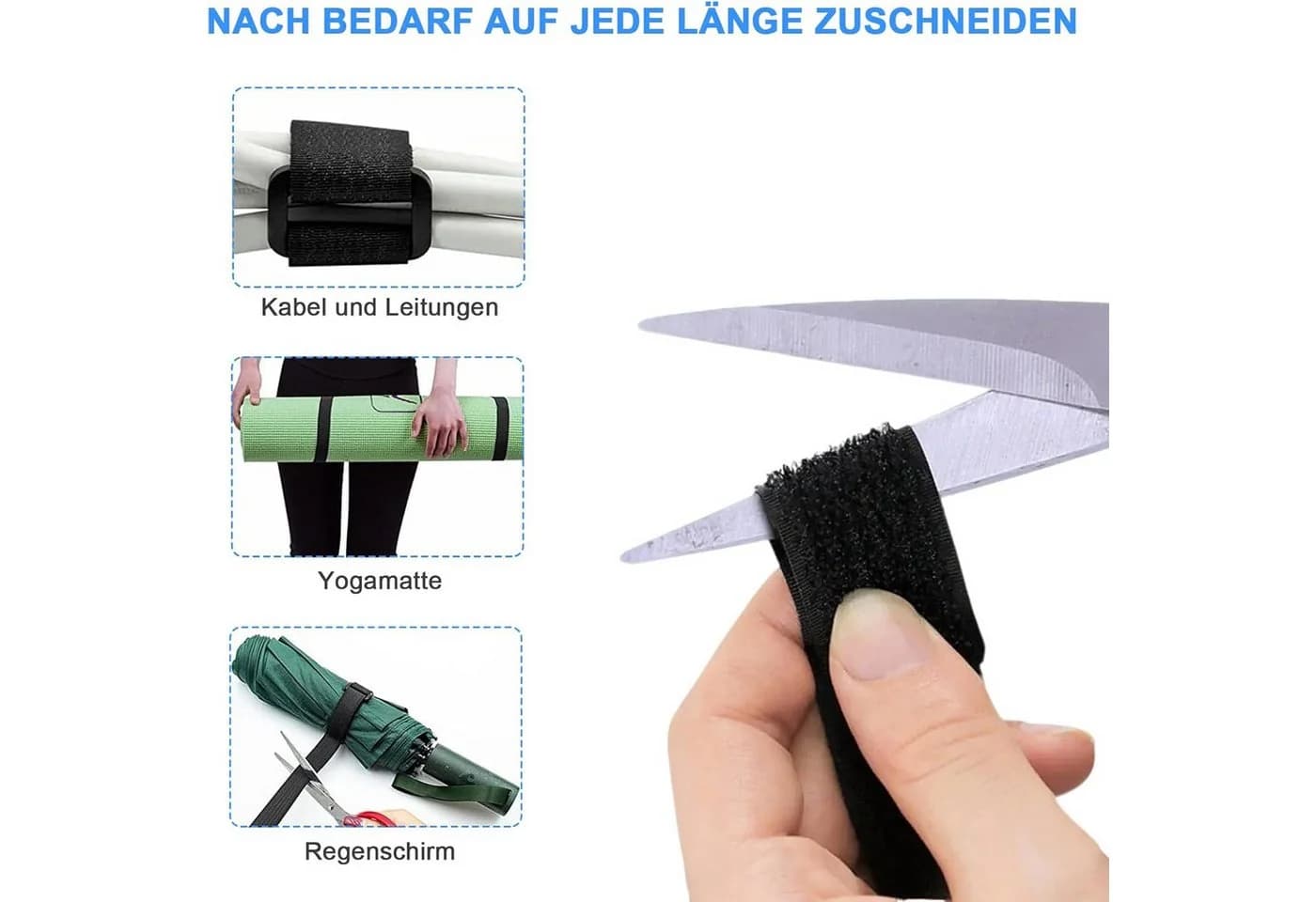 AIMAX Klettband mit Schnallen 6m wiederverwendbar Schwarz - Bild 3