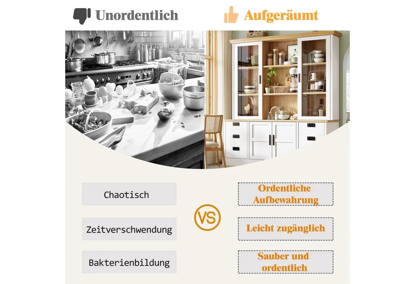 Celya Küchenhochschrank Weiß mit 6 Schubladen und Glastür - Bild 3