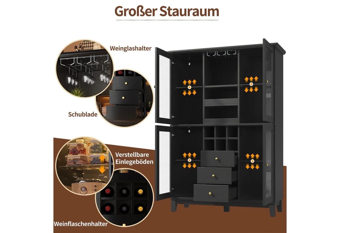 Celya Hochschrank Weinschrank Schwarz mit App-LED - Bild 4