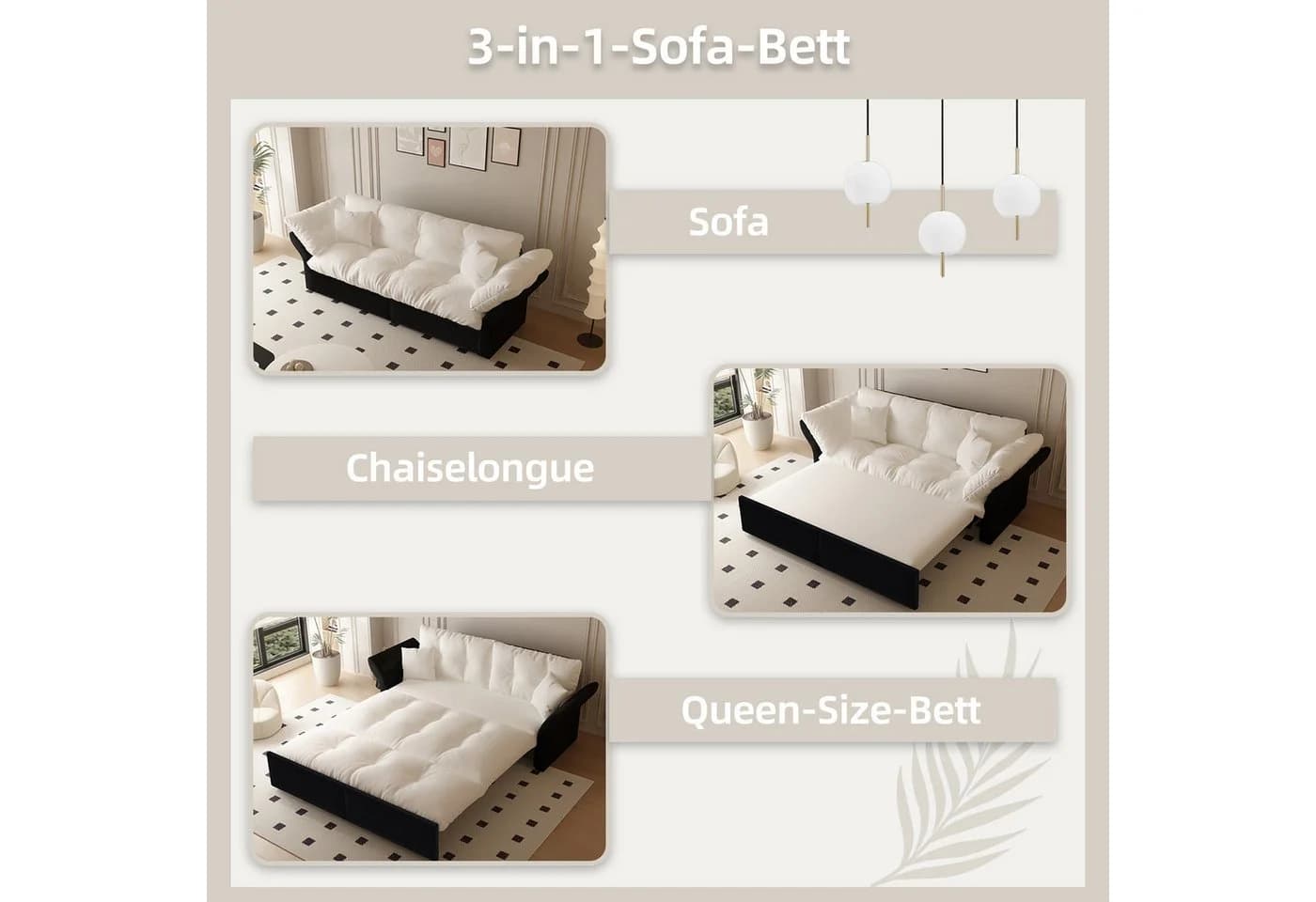 Celya Schlafsofa 3-in-1 mit Tufting & Kissen - Bild 3