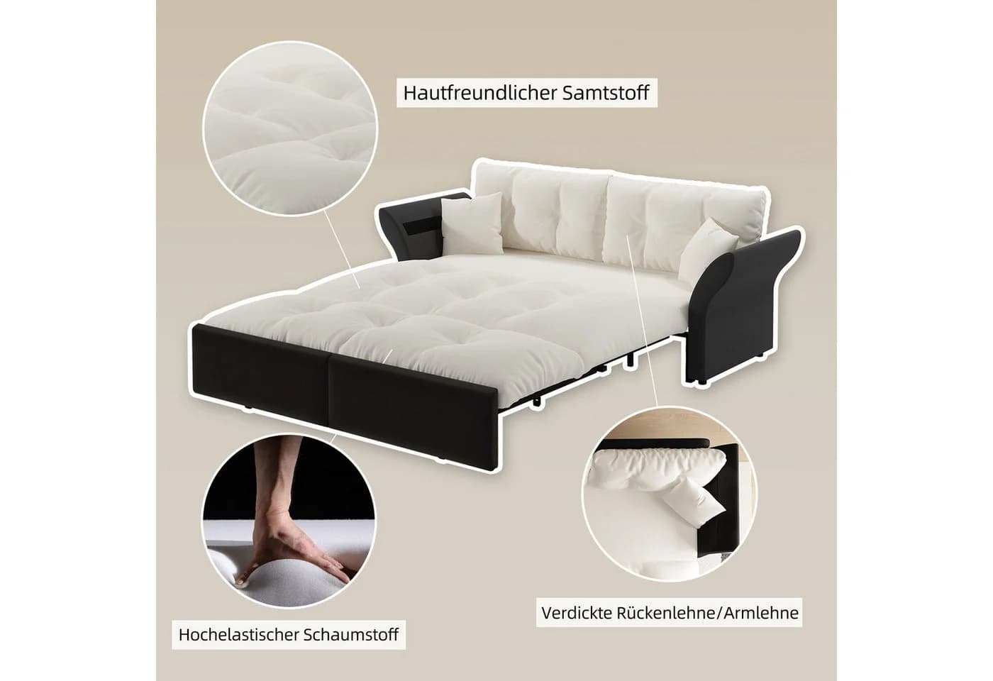 Celya Schlafsofa 3-in-1 mit Tufting & Kissen - Bild 4