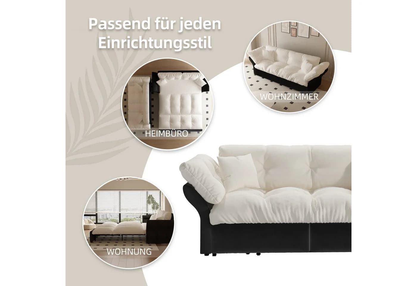 Celya Schlafsofa 3-in-1 mit Tufting & Kissen - Bild 5
