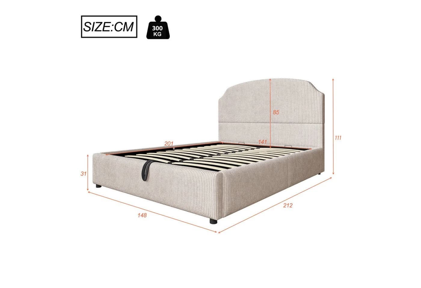 Celya Polsterbett 140x200 cm mit Stauraum Beige