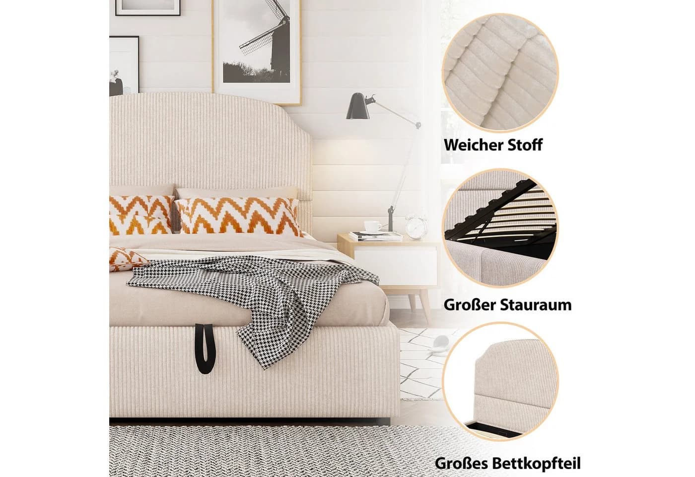 Celya Polsterbett 140x200 cm mit Stauraum Beige - Bild 3