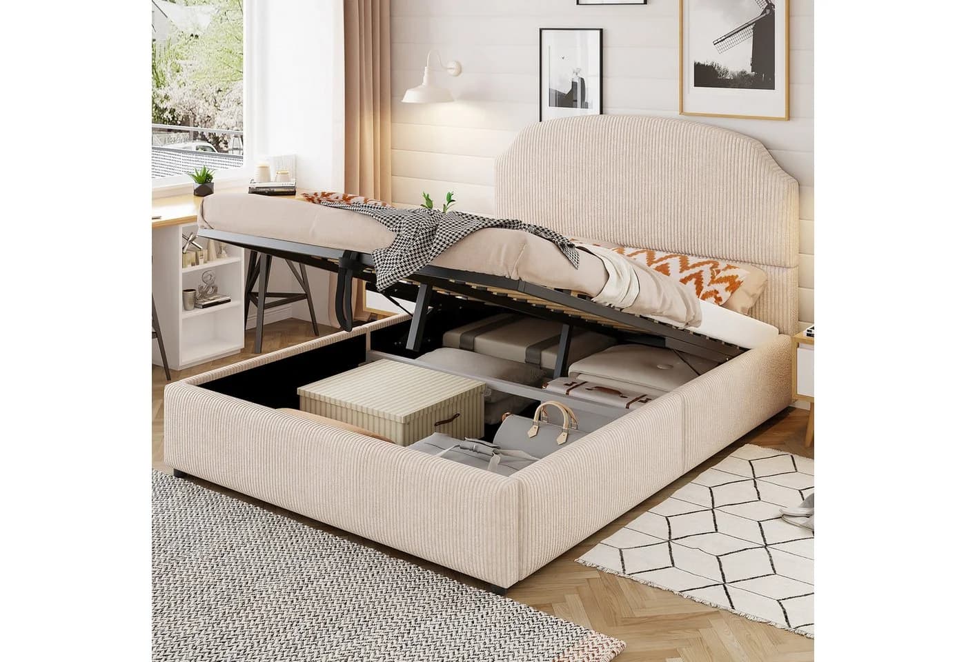 Celya Polsterbett 140x200 cm mit Stauraum Beige - Bild 4