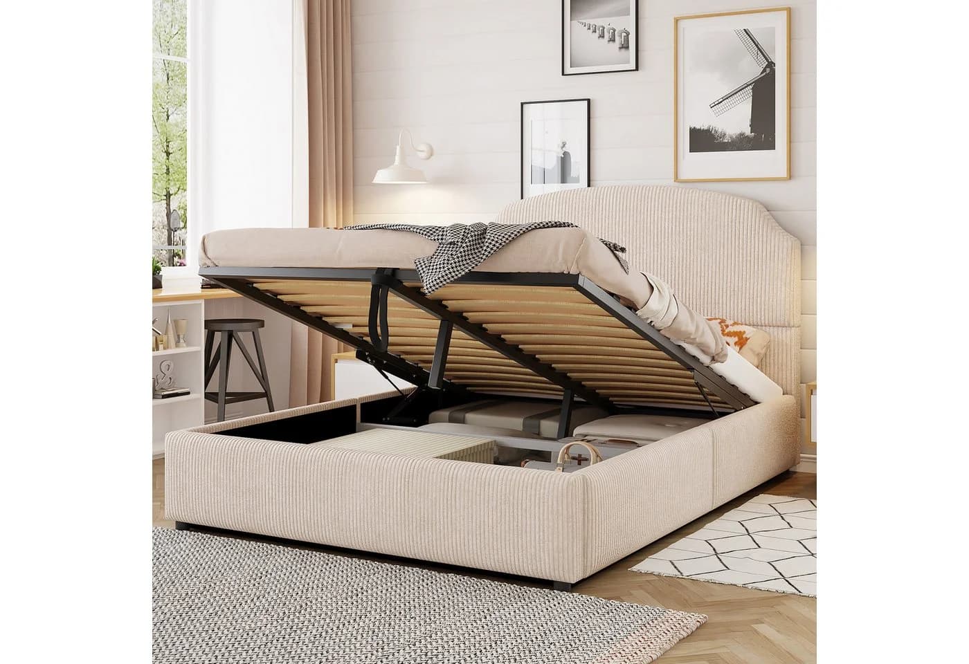Celya Polsterbett 140x200 cm mit Stauraum Beige - Bild 5