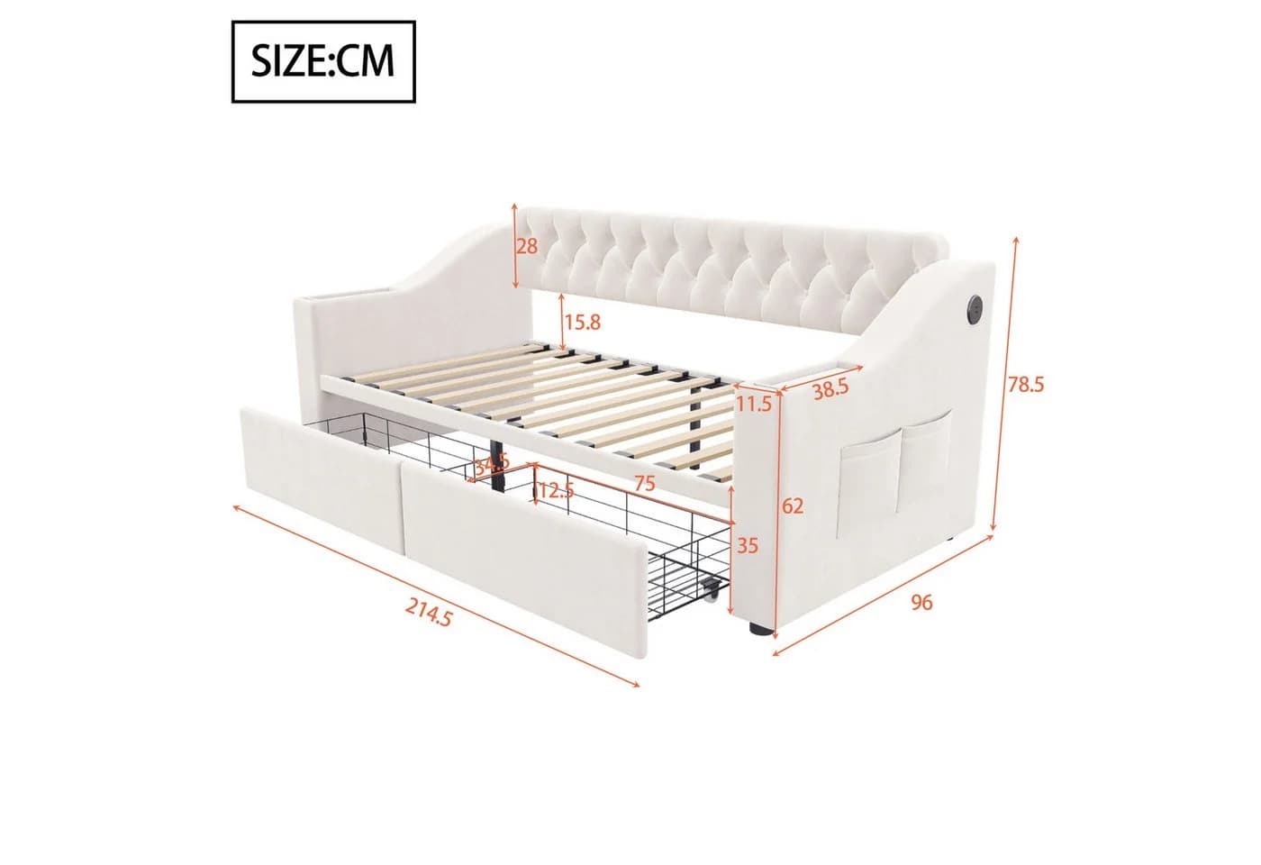 Celya Polsterbett Schlafsofa Beige mit USB und Stauraum