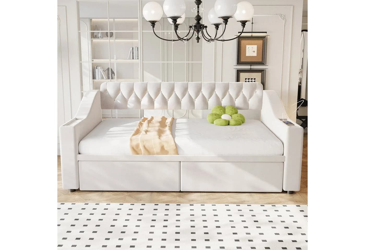 Celya Polsterbett Schlafsofa Beige mit USB und Stauraum - Bild 4