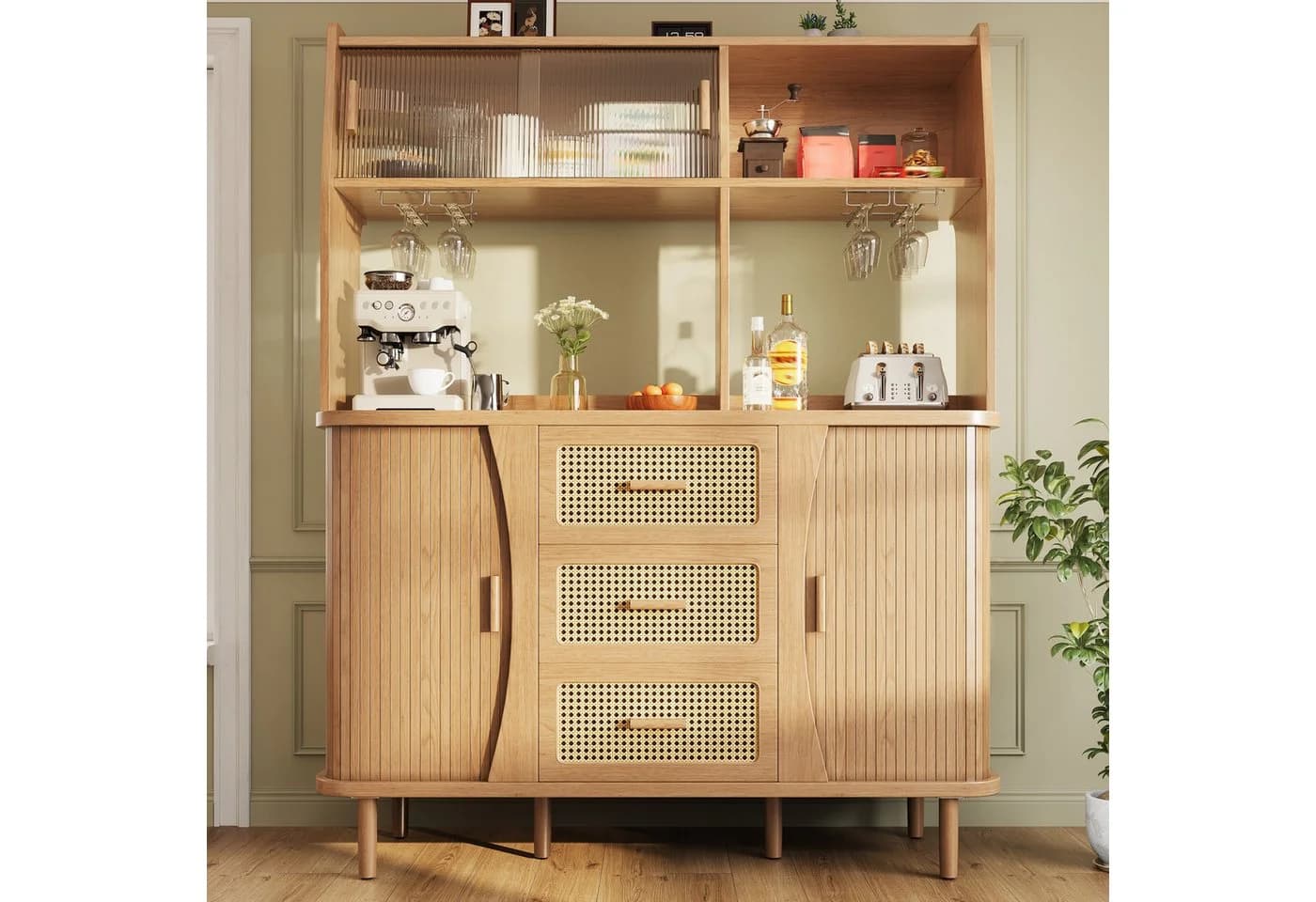 Celya Küchenbuffet Buffetschrank Rattanoptik mit Stauraum - Bild 2