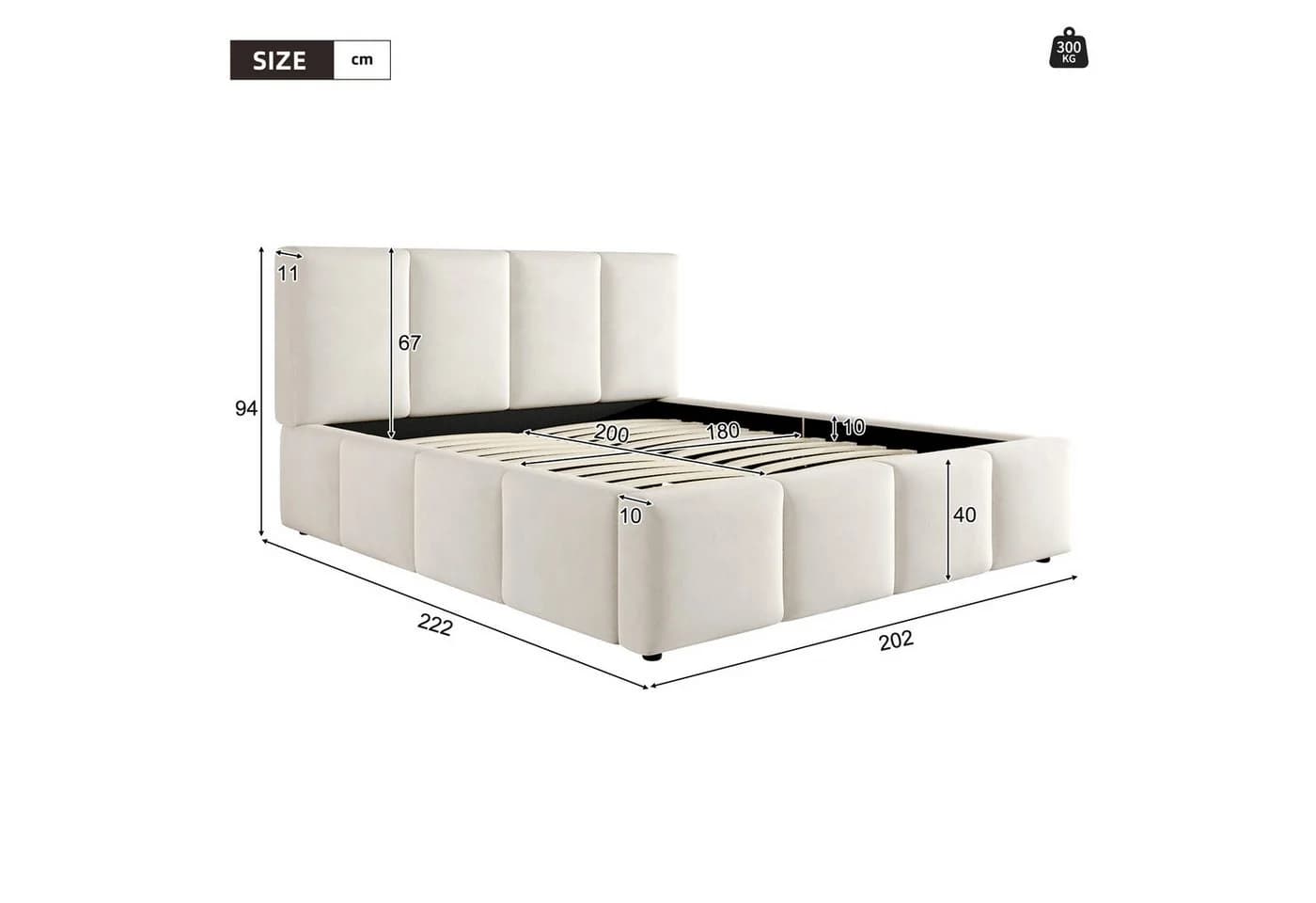 Celya Polsterbett Doppelbett Beige Chenille mit Lattenrost