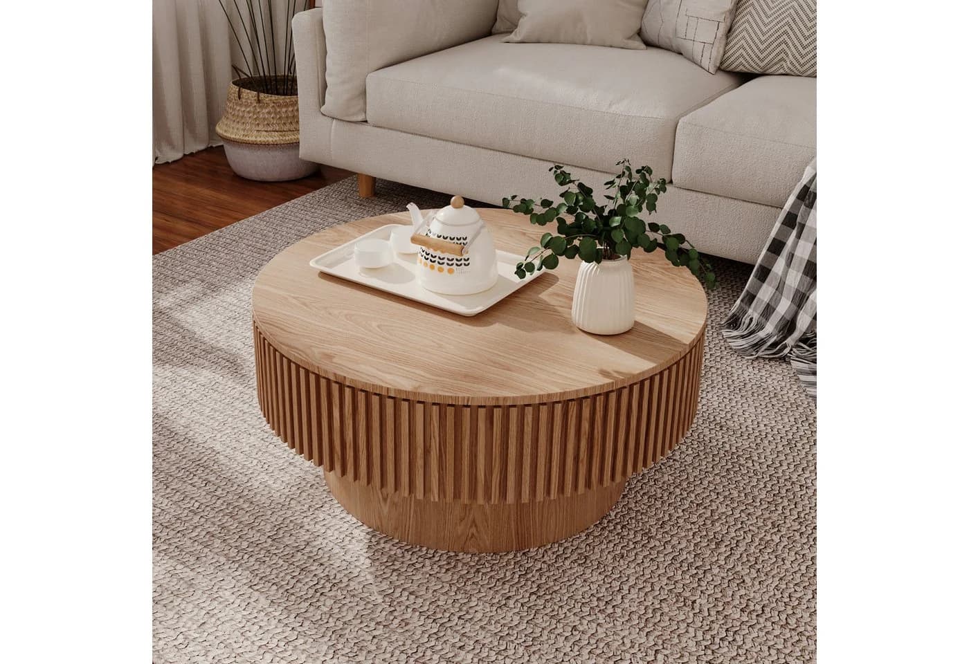 Celya Couchtisch rund 75 cm mit Stauraum und Pilzdesign - Bild 2