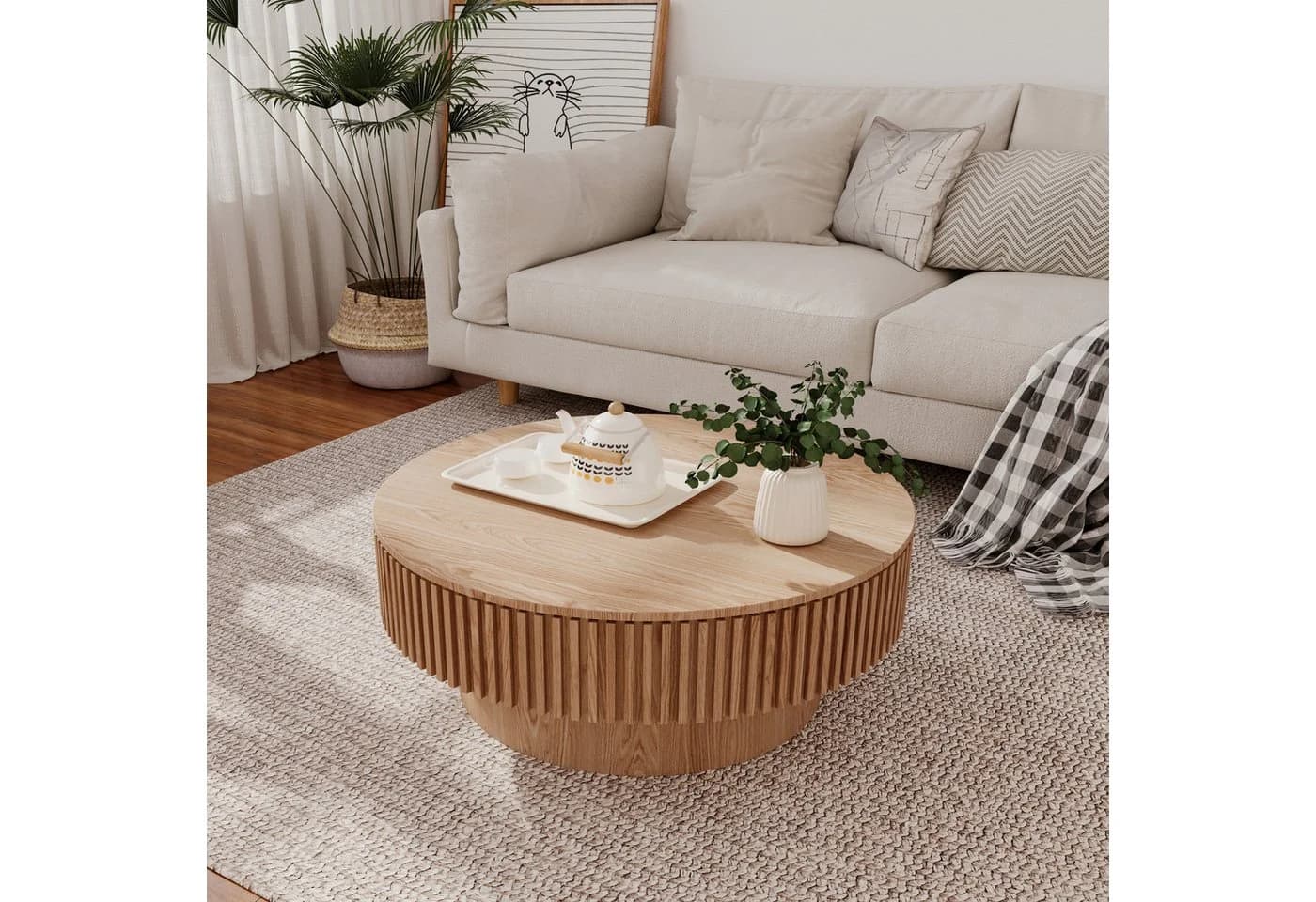Celya Couchtisch rund 75 cm mit Stauraum und Pilzdesign - Bild 3