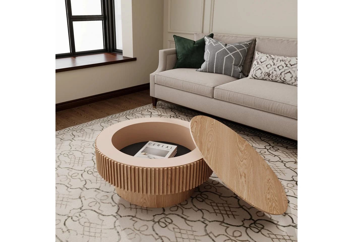 Celya Couchtisch rund 75 cm mit Stauraum und Pilzdesign - Bild 4
